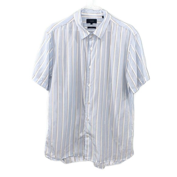 Vince Short Sleeve Button Down Striped Shirt - Blue/ Cream/Tan L - Picture 1 of 6